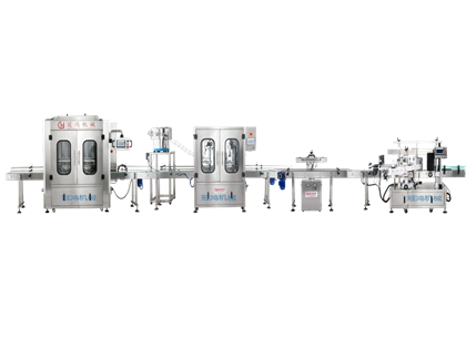 全自動(dòng)灌裝旋蓋鋁箔封口貼標(biāo)化工生產(chǎn)線
